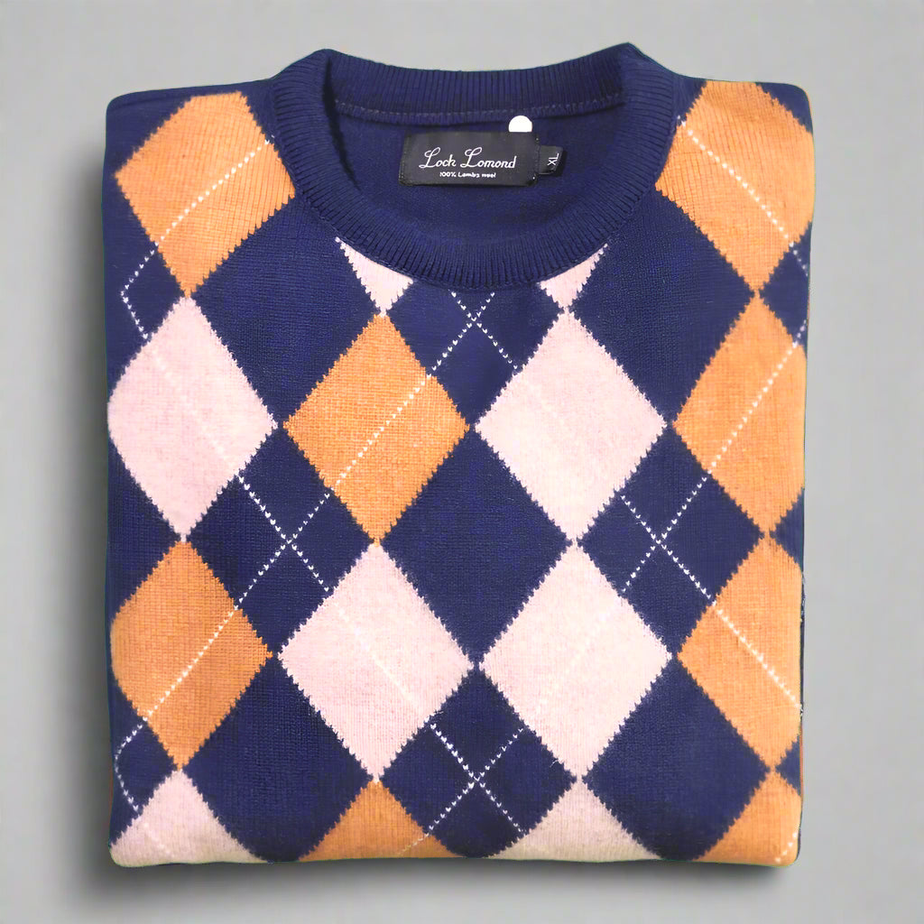 Men's Loch Lomond 100% Lambswool Diamond Crew Neck Jersey in Navy (5864) available in-store, 337 Monty Naicker Street, Durban CBD or online at Omar's Tailors & Outfitters online store. 
A men's fashion curation for South African men - established in 1911.