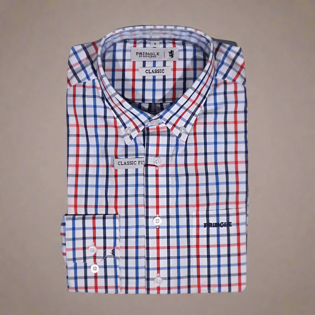 Men's Pringle 100% Cotton Classic Fit Long Sleeve Shirt in Red (1415) - available in-store, 337 Monty Naicker Street, Durban CBD or online at Omar's Tailors & Outfitters online store. A men's fashion curation for South African men - established in 1911.