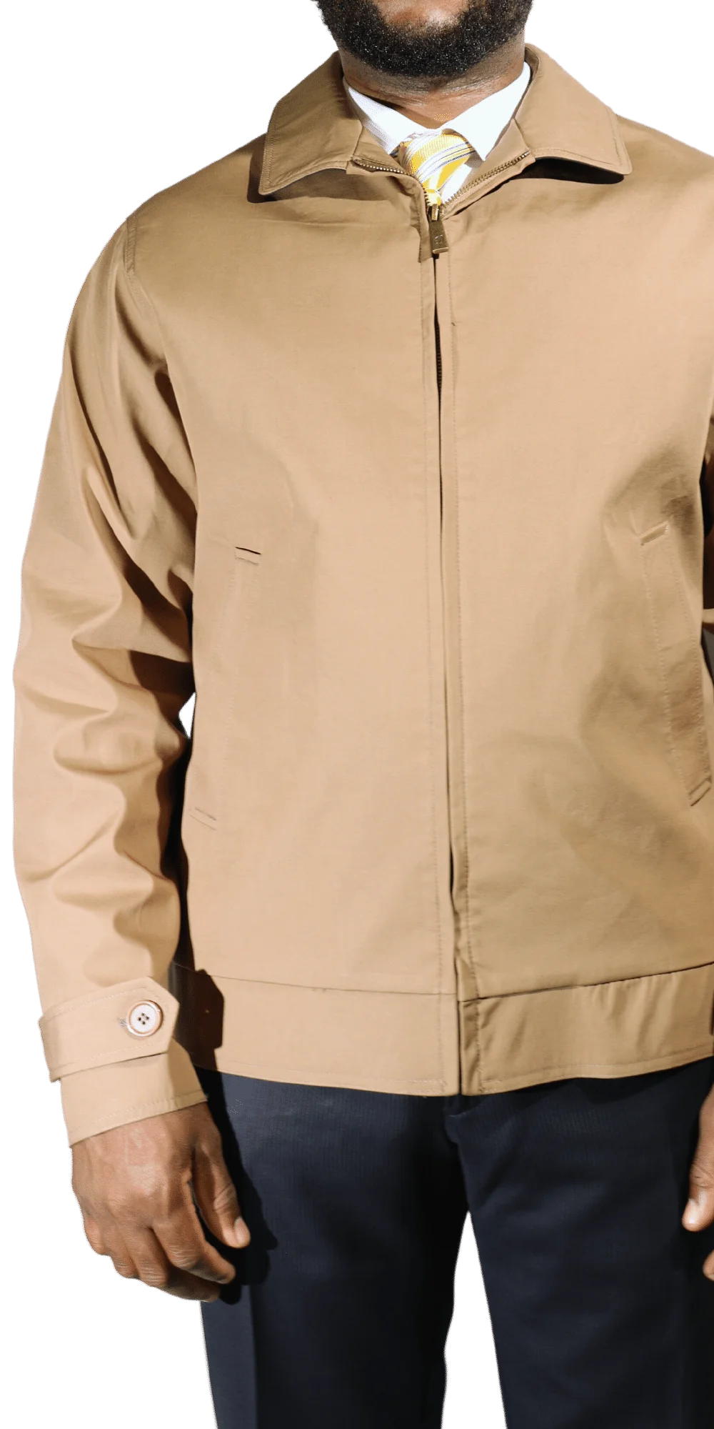Men's Durburg Simon Zip-up Jacket in Tan is available in-store, 337 Monty Naicker Street, Durban CBD or online at Omar's Tailors & Outfitters online store. A men's fashion curation for South African men - established in 1911.