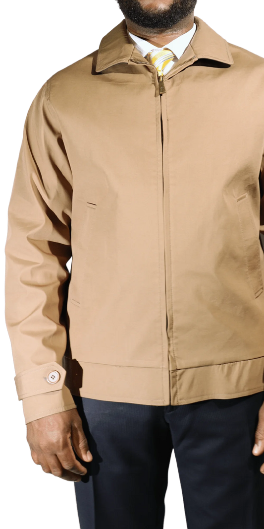 Men's Durburg Simon Zip-up Jacket in Tan is available in-store, 337 Monty Naicker Street, Durban CBD or online at Omar's Tailors & Outfitters online store.   A men's fashion curation for South African men - established in 1911.