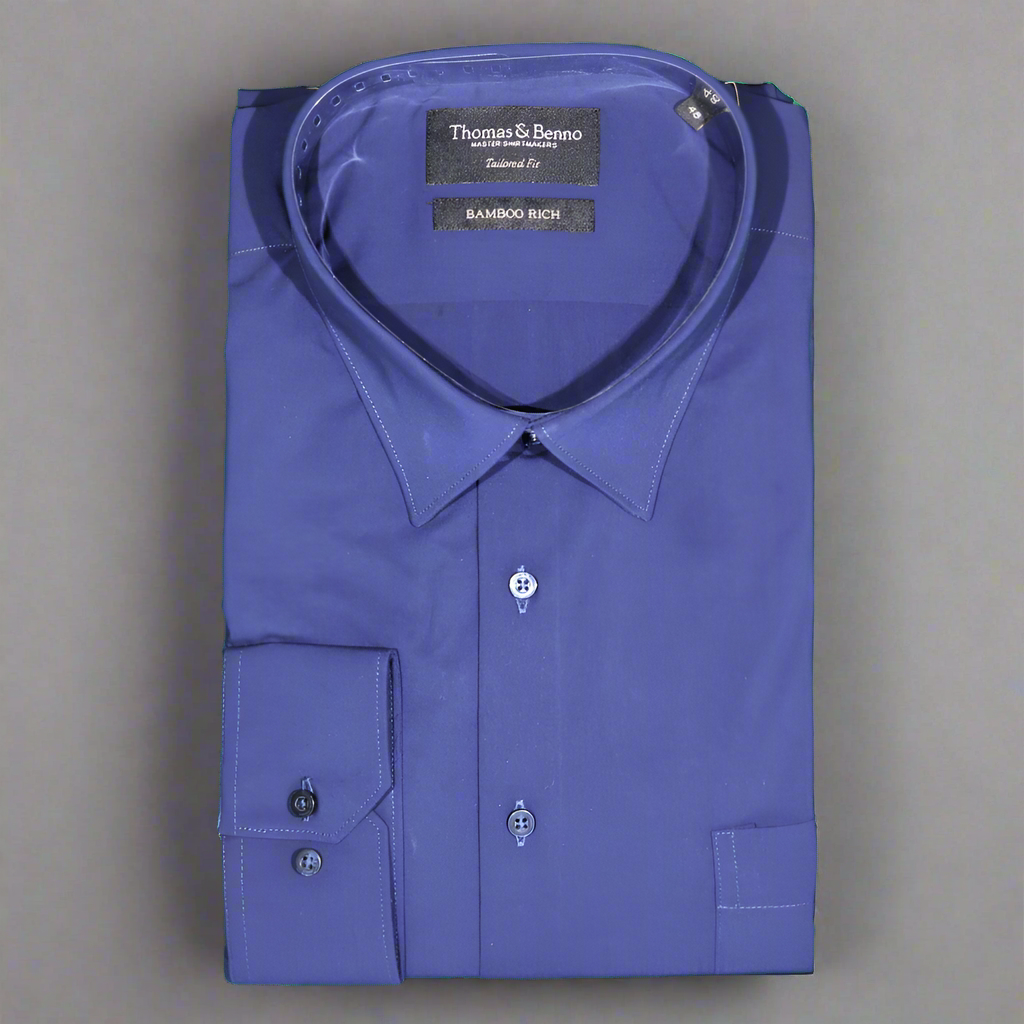 Men's Bamboo Rich Thomas Benno Long Sleeve Formal Shirt in Navy (2560) available in-store, 337 Monty Naicker Street, Durban CBD or online at Omar's Tailors & Outfitters online store.