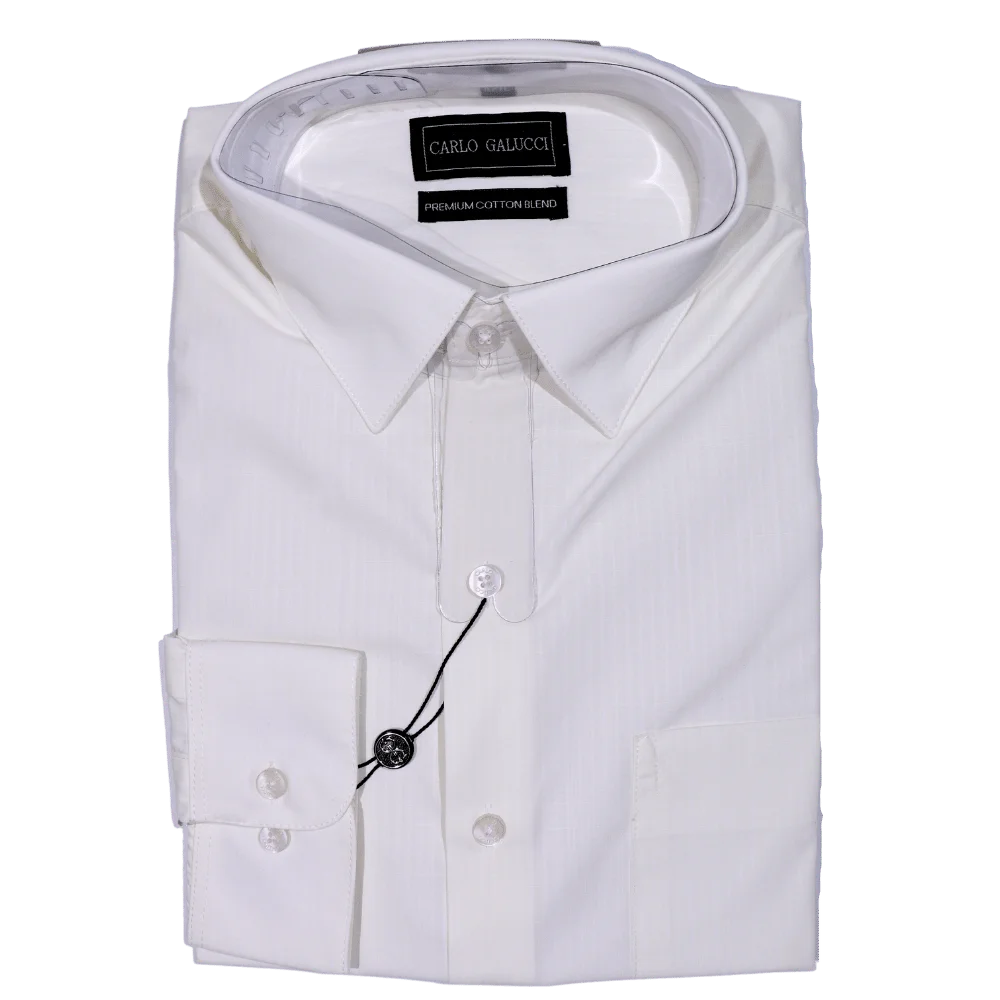 Men's Carlo Galucci Long Sleeve Cotton Formal Dress Shirt in off-white(1093) - available in-store, 337 Monty Naicker Street, Durban CBD or online at Omar's Tailors & Outfitters online store.   A men's fashion curation for South African men - established in 1911.