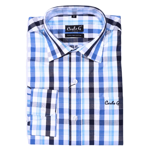 Men's Carlo Galucci Long Sleeve Super Fine Cotton Checkered Formal Dress Shirt (1095) - available in-store, 337 Monty Naicker Street, Durban CBD or online at Omar's Tailors & Outfitters online store.   A men's fashion curation for South African men - established in 1911.