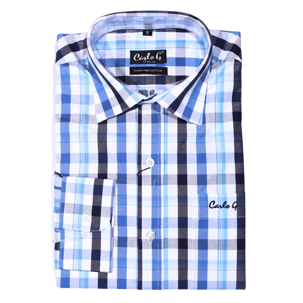 Men's Carlo Galucci Long Sleeve Super Fine Cotton Checkered Formal Dress Shirt (1095) - available in-store, 337 Monty Naicker Street, Durban CBD or online at Omar's Tailors & Outfitters online store.   A men's fashion curation for South African men - established in 1911.