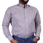 Men's 100% Cotton Thomas & Benno Checkered Long Sleeve Formal Shirt with Collar (121213) available in-store, 337 Monty Naicker Street, Durban CBD or online at Omar's Tailors & Outfitters online store.   A men's fashion curation for South African men - established in 1911.