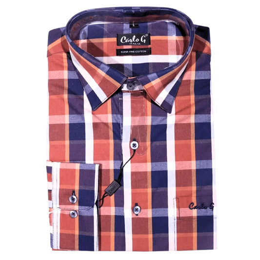 Men's Carlo Galucci Long Sleeve Cotton Checkered Dress Shirt (1115) - available in-store, 337 Monty Naicker Street, Durban CBD or online at Omar's Tailors & Outfitters online store.   A men's fashion curation for South African men - established in 1911.