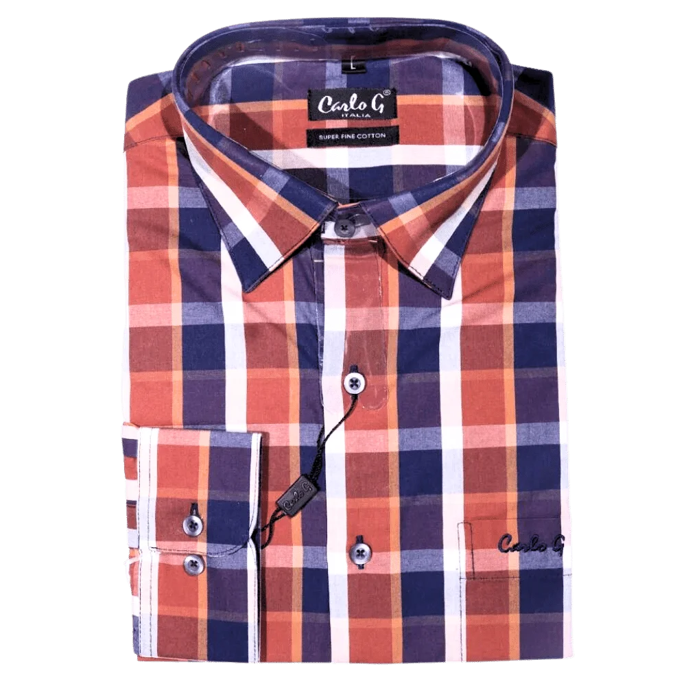 Men's Carlo Galucci Long Sleeve Cotton Checkered Dress Shirt (1115) - available in-store, 337 Monty Naicker Street, Durban CBD or online at Omar's Tailors & Outfitters online store.   A men's fashion curation for South African men - established in 1911.