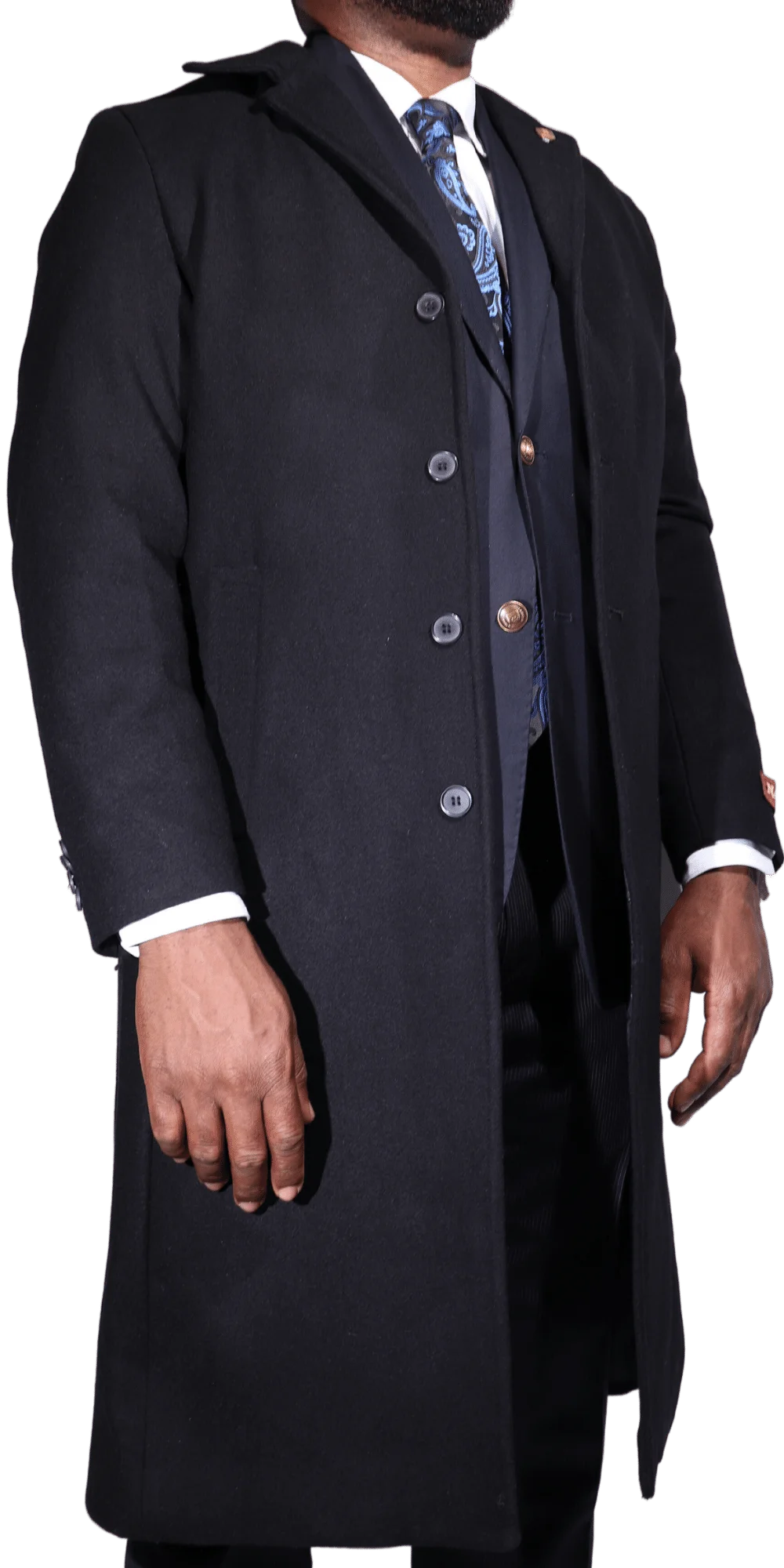 Men's Navada Clothing Cashmere Trenchcoat / overcoat in Black (111) available in-store, 337 Monty Naicker Street, Durban CBD or online at Omar's Tailors & Outfitters online store.   A men's fashion curation for South African men - established in 1911.