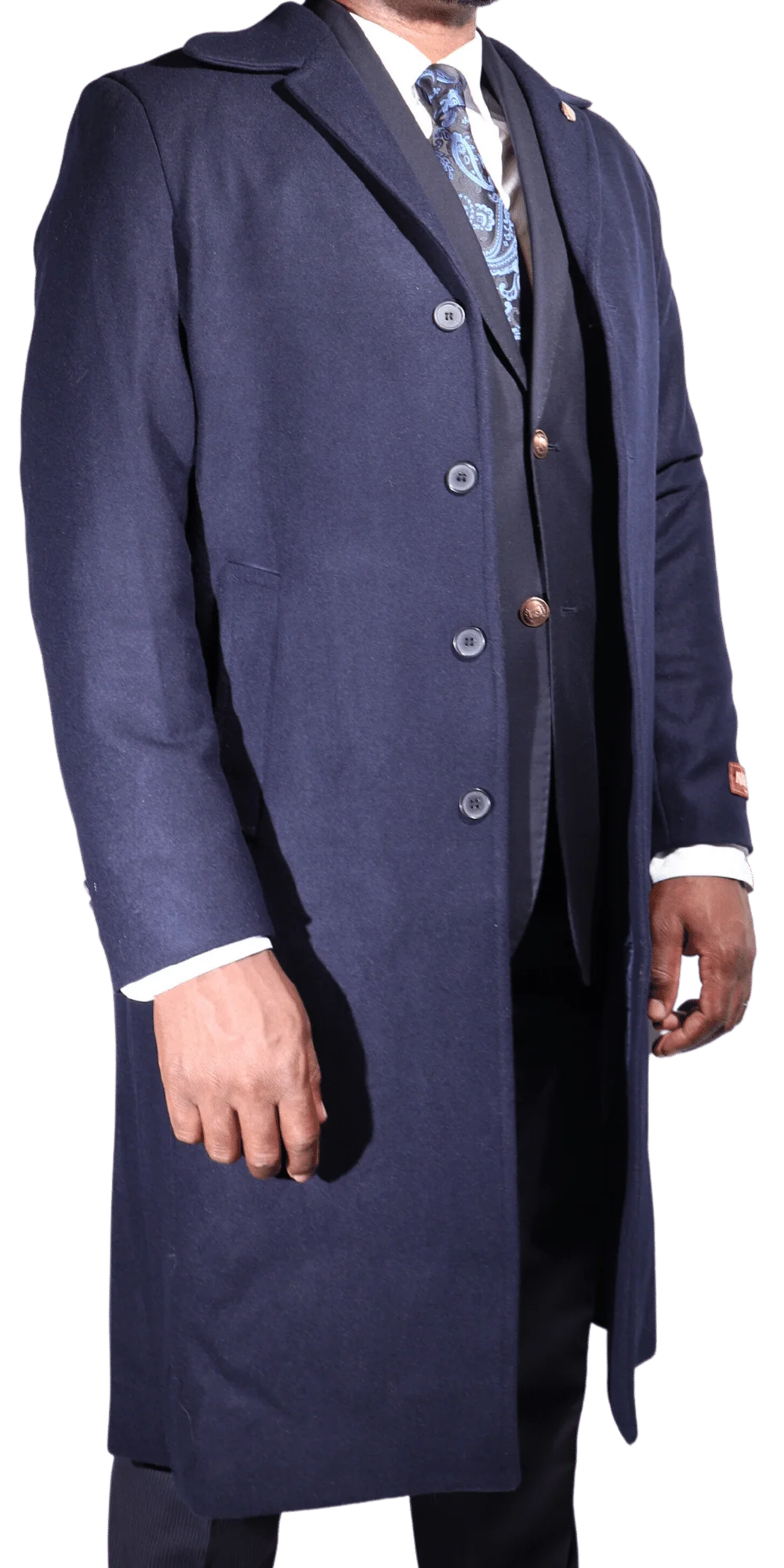 Men's Navada Clothing Cashmere Trenchcoat / overcoat in Navy (111) available in-store, 337 Monty Naicker Street, Durban CBD or online at Omar's Tailors & Outfitters online store.   A men's fashion curation for South African men - established in 1911.
