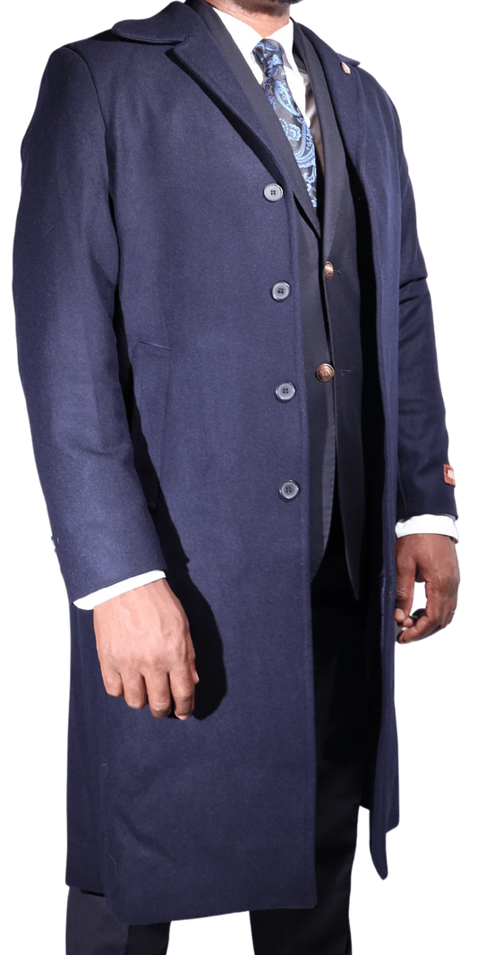 Men's Navada Clothing Cashmere Trenchcoat / overcoat in Navy (111) available in-store, 337 Monty Naicker Street, Durban CBD or online at Omar's Tailors & Outfitters online store.   A men's fashion curation for South African men - established in 1911.