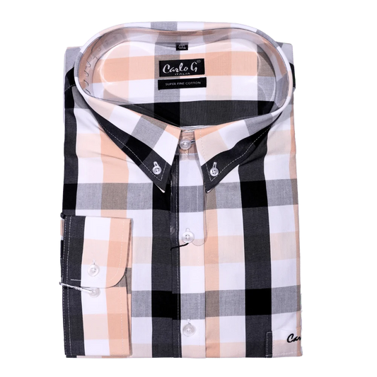 Men's Carlo Galucci Long Sleeve Checkered Cotton Formal Dress Shirt (1181) - available in-store, 337 Monty Naicker Street, Durban CBD or online at Omar's Tailors & Outfitters online store.   A men's fashion curation for South African men - established in 1911.