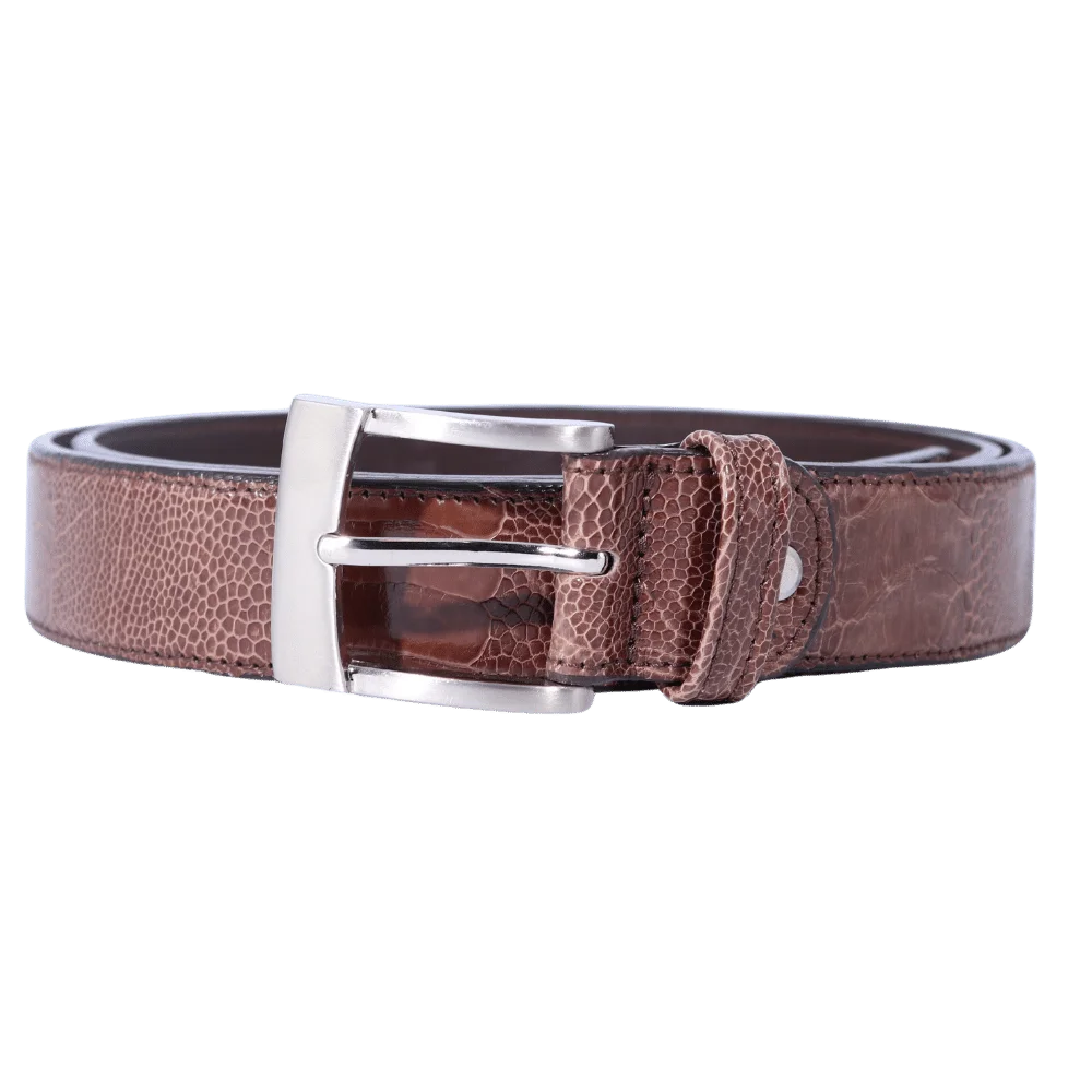 Men's Saddler Genuine Ostrich Shin Belt in Kango (5965) available in-store, 337 Monty Naicker Street, Durban CBD or online at Omar's Tailors & Outfitters online store.   A men's fashion curation for South African men - established in 1911.