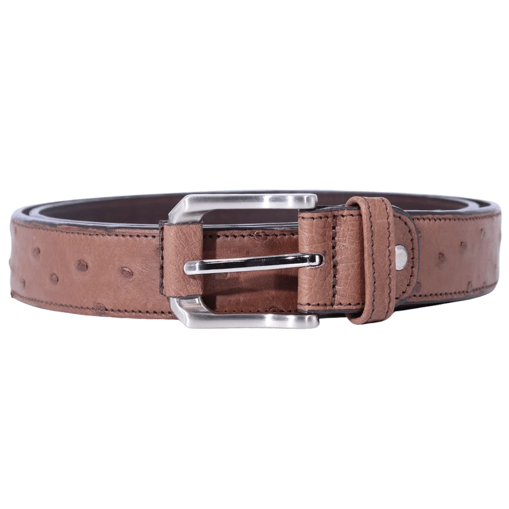 Men's Genuine Leather Backer Ostrich Quill 35mm Sadller Belt in Cognac (7877) available in-store, 337 Monty Naicker Street, Durban CBD or online at Omar's Tailors & Outfitters online store.   A men's fashion curation for South African men - established in 1911.