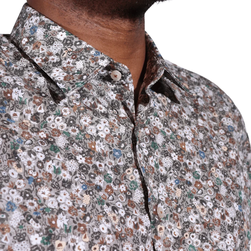 Men's 100% Cotton Thomas & Benno Long Sleeve Formal Shirt with Collar in Floral Print available in-store, 337 Monty Naicker Street, Durban CBD or online at Omar's Tailors & Outfitters online store.   A men's fashion curation for South African men - established in 1911.