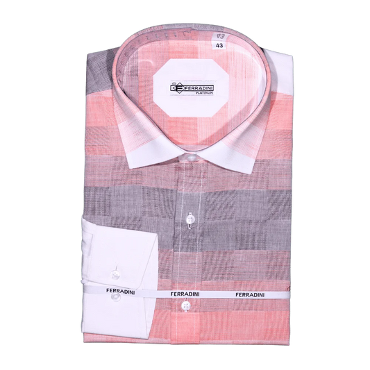 Shop the Men's Ferradini Long Sleeve Collared Shirt in Orange, designed for premium style and comfort. Perfect for all occasions, available in-store at 337 Monty Naicker Street, Durban Central, or online at www.omarstailors.com.