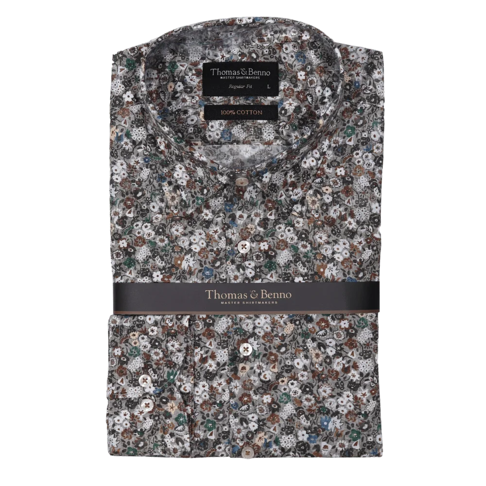 Men's 100% Cotton Thomas & Benno Long Sleeve Formal Shirt with Collar in Floral Print available in-store, 337 Monty Naicker Street, Durban CBD or online at Omar's Tailors & Outfitters online store.   A men's fashion curation for South African men - established in 1911.