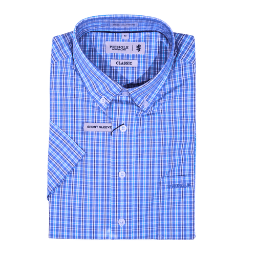 Men's Pringle 100% Cotton Short Sleeve Shirt in Mid Blue (1500) - available in-store, 337 Monty Naicker Street, Durban CBD or online at Omar's Tailors & Outfitters online store.   A men's fashion curation for South African men - established in 1911.