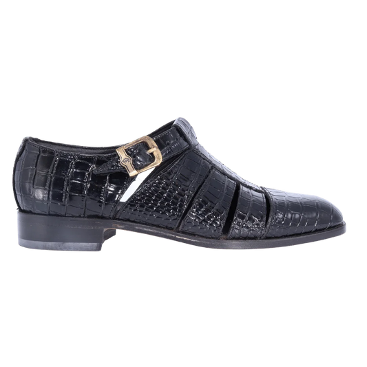 Crockett & Jones Crocodile Sandal - Black (Genuine Leather Upper and Sole)