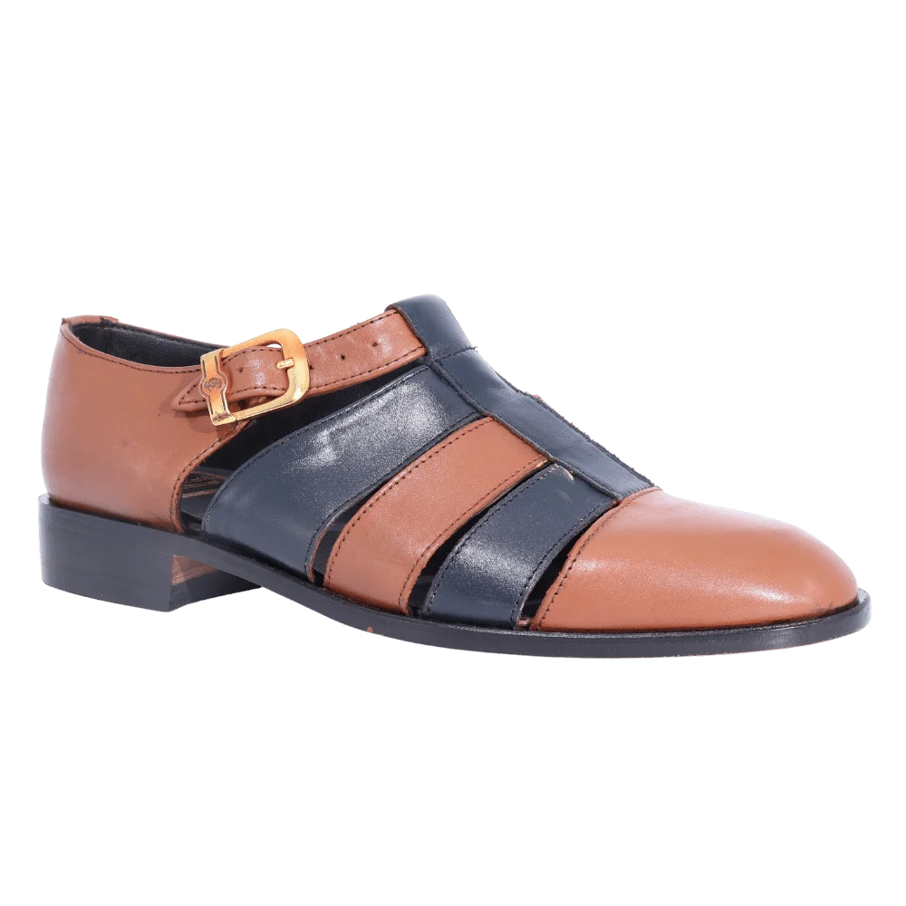 Crockett & Jones Indicalf Sandal - Royalcalf Tan and Navy (Genuine Leather Upper and Sole)