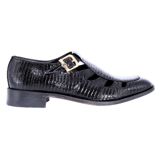 Crockett & Jones Lizard Sandal - Black Lizard (Genuine Leather Upper and Sole)