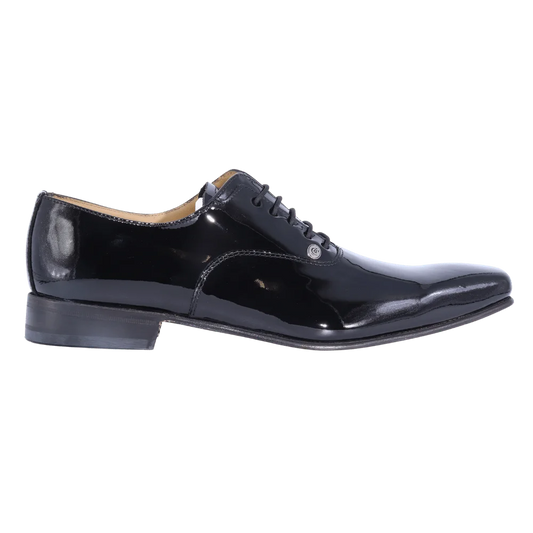 Men's genuine leather upper & sole Crockett & Jones Oxford dress or formal shoe with a patent leather finish available in-store, 337 Monty Naicker Street, Durban CBD or online at Omar's Tailors & Outfitters online store.   A men's fashion curation for South African men - established in 1911.