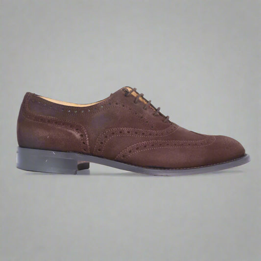 Crockett & Jones Brogue Cobbler - Chocolate Suede (Genuine Leather Sole)