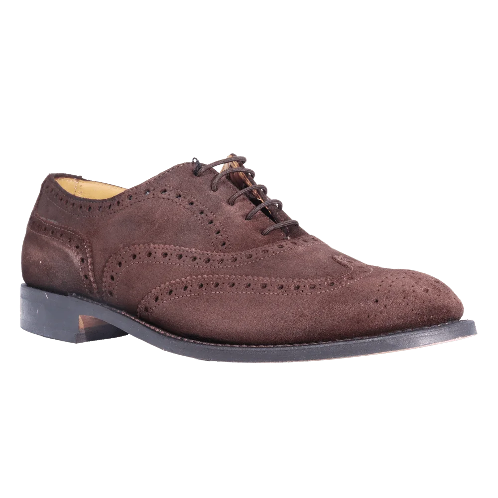 Crockett & Jones Brogue Cobbler - Chocolate Suede (Genuine Leather Sole)