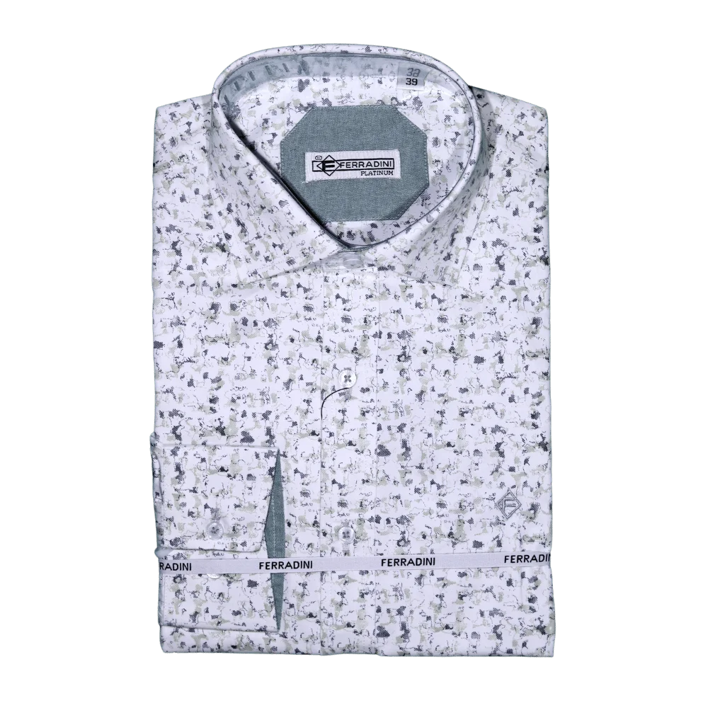 Shop the Men's Ferradini Long Sleeve Collared Shirt in Green, designed for premium style and comfort. Perfect for all occasions, available in-store at 337 Monty Naicker Street, Durban Central, or online at www.omarstailors.com.