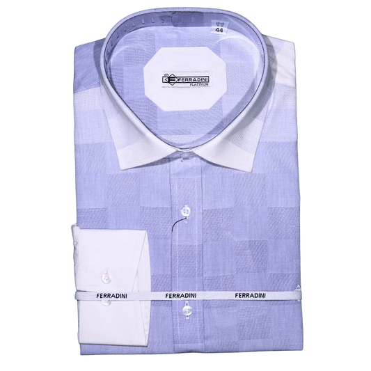 Shop the Men's Ferradini Long Sleeve Collared Shirt in Blue, designed for premium style and comfort. Perfect for all occasions, available in-store at 337 Monty Naicker Street, Durban Central, or online at www.omarstailors.com.