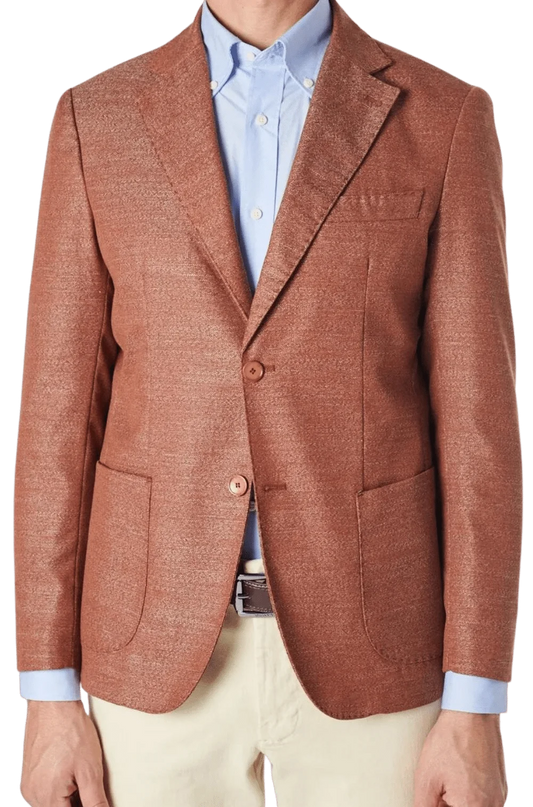 Men's Fusaro Austine Melange Wool Blend Jacket in Rust (21089) - available in-store, 337 Monty Naicker Street, Durban CBD or online at Omar's Tailors & Outfitters online store.   A men's fashion curation for South African men - established in 1911.