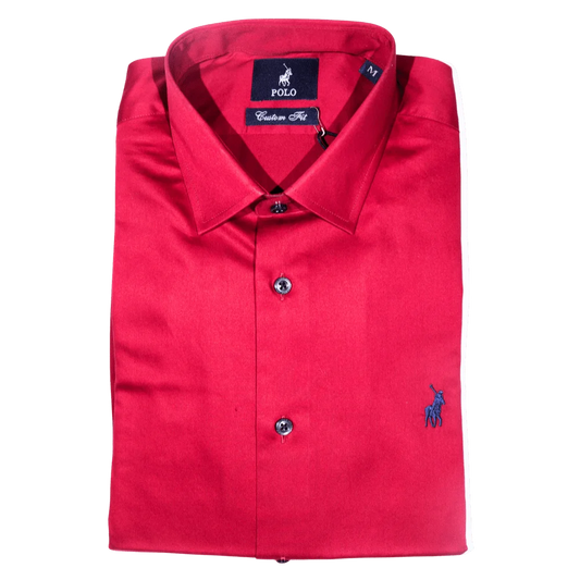 Polo Custom Fit Long Sleeve Formal Shirt in Crimson