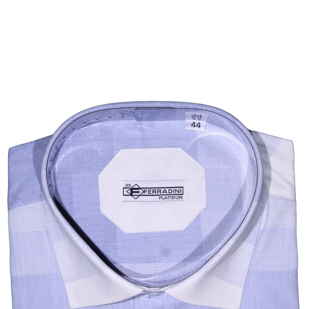 Shop the Men's Ferradini Long Sleeve Collared Shirt in Blue, designed for premium style and comfort. Perfect for all occasions, available in-store at 337 Monty Naicker Street, Durban Central, or online at www.omarstailors.com.