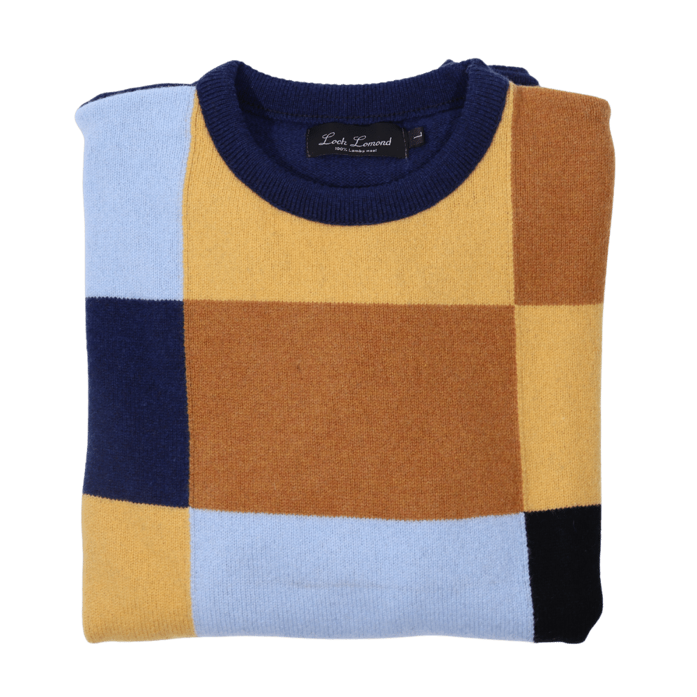 Men's 100% lambswool Loch Lomond crew neck block jersey in blue (5384) available in-store, 337 Monty Naicker Street, Durban CBD or online at Omar's Tailors & Outfitters online store.   A men's fashion curation for South African men - established in 1911.