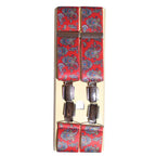 Shop premium 35mm 4-clip suspenders in Paisley Red for a timeless, sophisticated look. Designed for comfort & durability, perfect for formal events, weddings, or everyday wear. Adjustable fit for all-day support. Shop in-store or online now!
