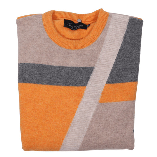 Men's 100% lambswool Loch Lomond crew neck jersey in tangerine(5169) available in-store, 337 Monty Naicker Street, Durban CBD or online at Omar's Tailors & Outfitters online store.   A men's fashion curation for South African men - established in 1911.