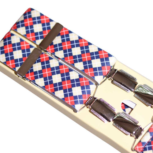 Shop premium 35mm 4-clip suspenders in Diamond Red for a timeless, sophisticated look. Designed for comfort & durability, perfect for formal events, weddings, or everyday wear. Adjustable fit for all-day support. Shop in-store or online now!