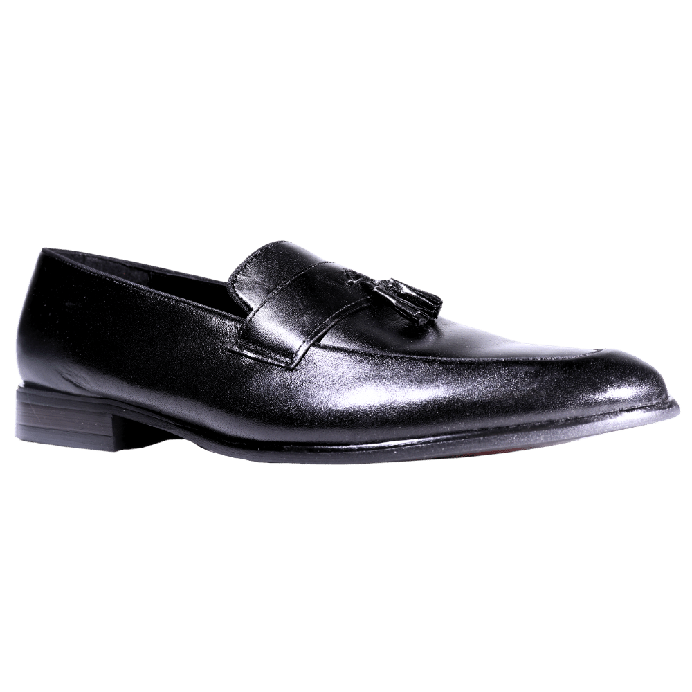 Men's Genuine Leather John Drake Tasseled Moccasin in Black (32609) -  Formal lace-up Shoe available in-store, 337 Monty Naicker Street, Durban CBD or online at Omar's Tailors & Outfitters online store.   A men's fashion curation for South African men - established in 1911.