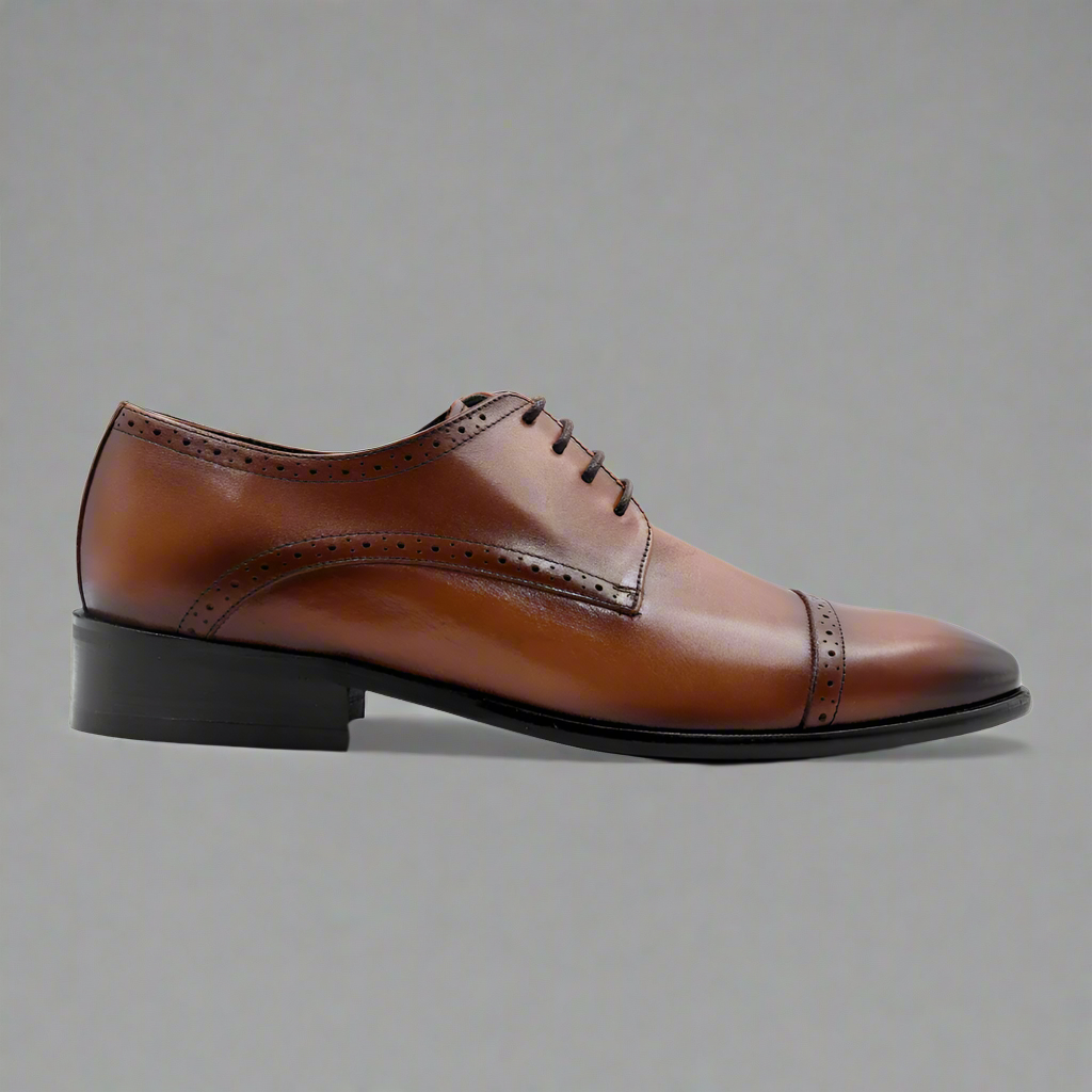 Men's Genuine Leather John Drake Toe-cap Derby in Brown (32674) - Formal Shoe available in-store, 337 Monty Naicker Street, Durban CBD or shop online at www.omarstailors.com - Free Shipping.