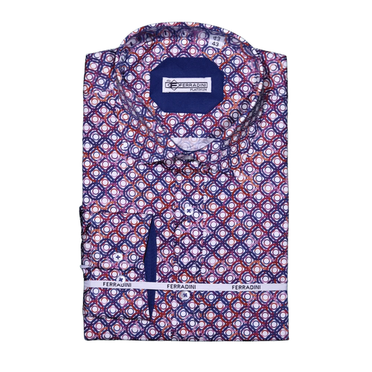 Ferradini Long Sleeve Collared Shirt in Circle Print