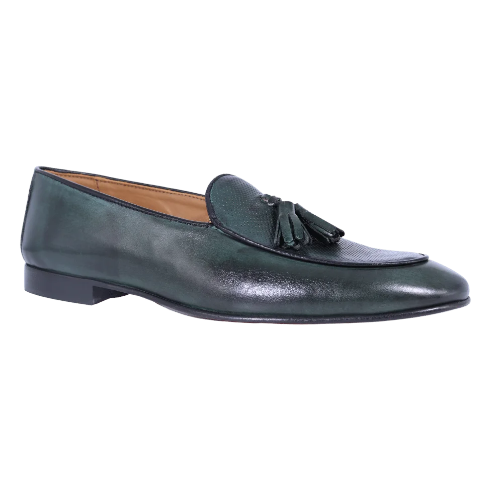 Men's Aliverti Loafer Moccasin with Tassels in Green (4019) available in-store, 337 Monty Naicker Street, Durban CBD or online at Omar's Tailors & Outfitters online store.   A men's fashion curation for South African men - established in 1911.