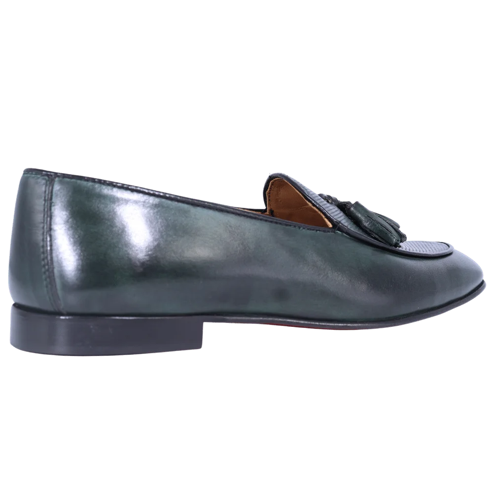 Men's Aliverti Loafer Moccasin with Tassels in Green (4019) available in-store, 337 Monty Naicker Street, Durban CBD or online at Omar's Tailors & Outfitters online store.   A men's fashion curation for South African men - established in 1911.