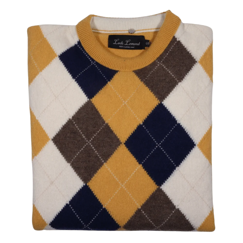 Men's 100% lambswool Loch Lomond crewneck jersey in yellow available in-store, 337 Monty Naicker Street, Durban CBD or online at Omar's Tailors & Outfitters online store.   A men's fashion curation for South African men - established in 1911.