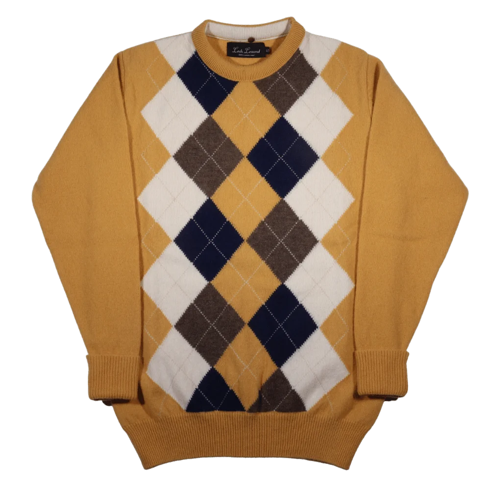 Men's 100% lambswool Loch Lomond crewneck jersey in yellow available in-store, 337 Monty Naicker Street, Durban CBD or online at Omar's Tailors & Outfitters online store.   A men's fashion curation for South African men - established in 1911.
