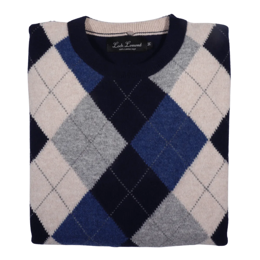 Men's 100% lambswool Loch Lomond crewneck jersey in navy available in-store, 337 Monty Naicker Street, Durban CBD or online at Omar's Tailors & Outfitters online store.   A men's fashion curation for South African men - established in 1911.