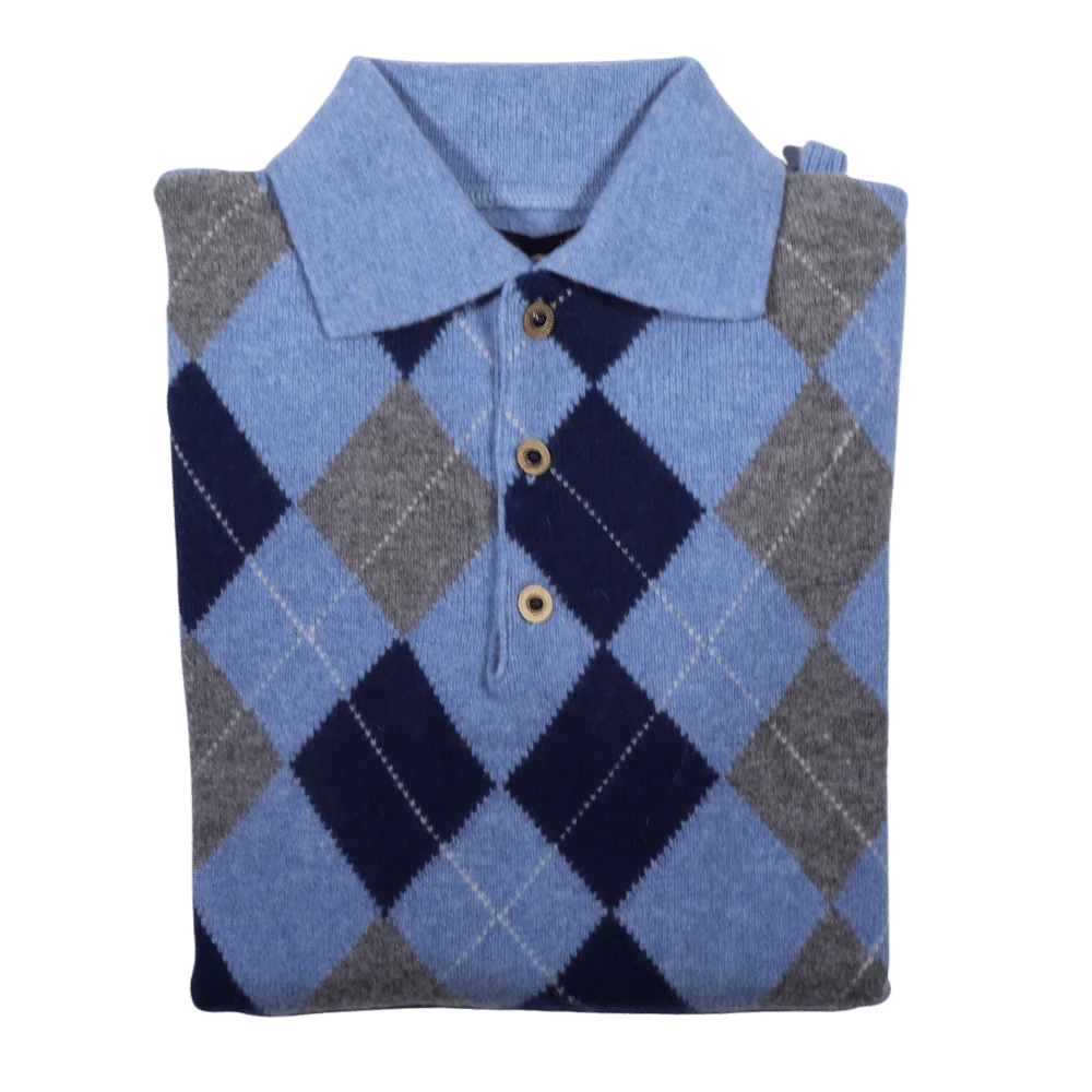 Men's 100% lambswool Loch Lomond collared jersey in light blue available in-store, 337 Monty Naicker Street, Durban CBD or online at Omar's Tailors & Outfitters online store.   A men's fashion curation for South African men - established in 1911.