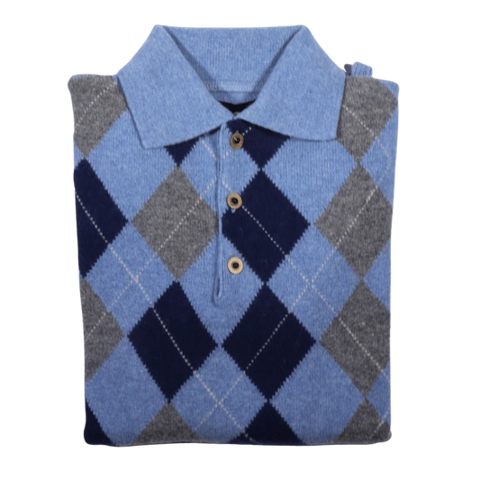 Men's 100% lambswool Loch Lomond collared jersey in light blue available in-store, 337 Monty Naicker Street, Durban CBD or online at Omar's Tailors & Outfitters online store.   A men's fashion curation for South African men - established in 1911.