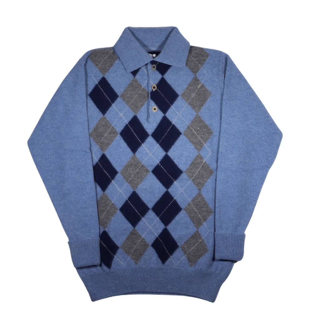 Men's 100% lambswool Loch Lomond collared jersey in light blue available in-store, 337 Monty Naicker Street, Durban CBD or online at Omar's Tailors & Outfitters online store.   A men's fashion curation for South African men - established in 1911.