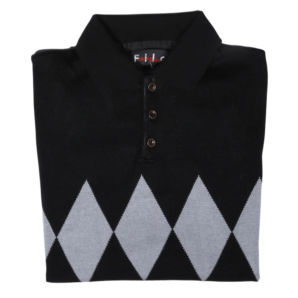 Men's Long Sleeve Filo Golfer Argyle Diamond Jersey in Black available in-store, 337 Monty Naicker Street, Durban CBD or online at Omar's Tailors & Outfitters online store.   A men's fashion curation for South African men - established in 1911.