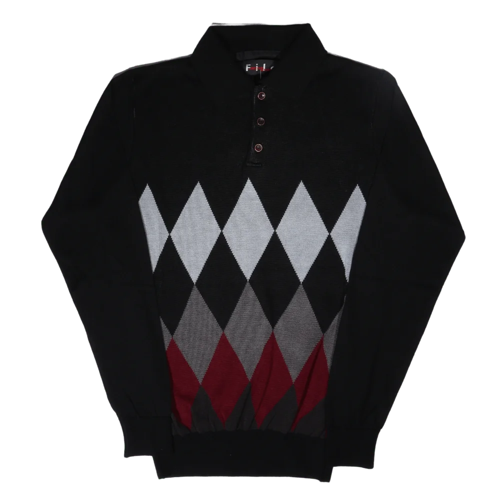 Men's Long Sleeve Filo Golfer Argyle Diamond Jersey in Black available in-store, 337 Monty Naicker Street, Durban CBD or online at Omar's Tailors & Outfitters online store.   A men's fashion curation for South African men - established in 1911.