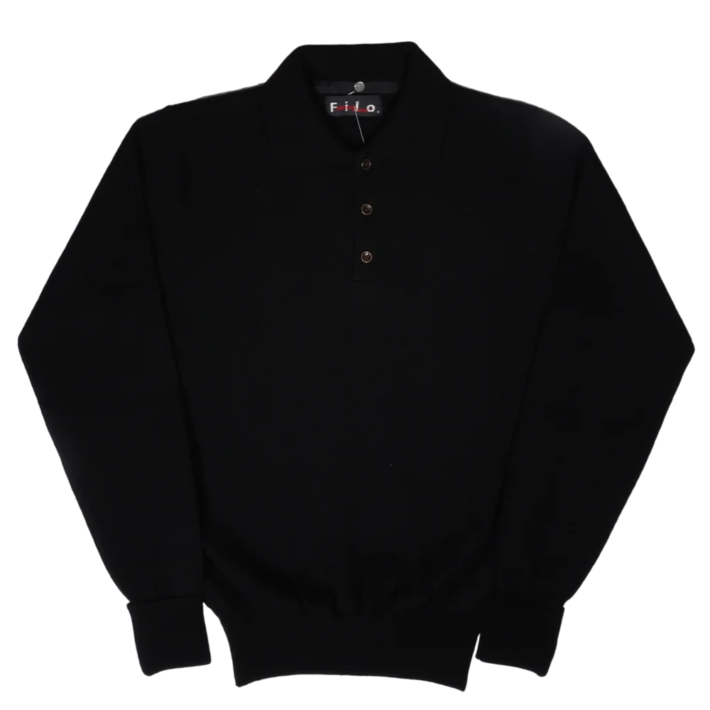 Men's Long Sleeve Filo Golfer Sweater in Black available in-store, 337 Monty Naicker Street, Durban CBD or online at Omar's Tailors & Outfitters online store.   A men's fashion curation for South African men - established in 1911.